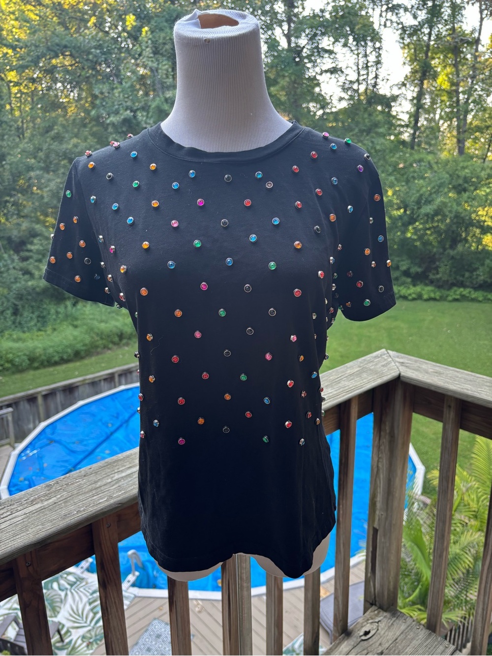 AKIRA Black Short Sleeve Tee with Multicolor Studs